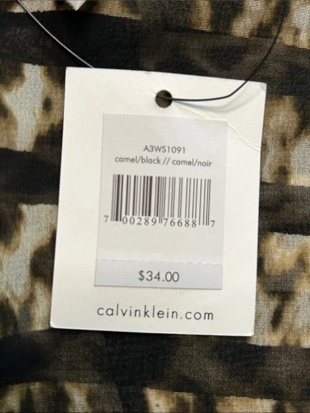 Calvin Klein Animal Print Sheer Scarf with Black Stripes 32” long  21” wide